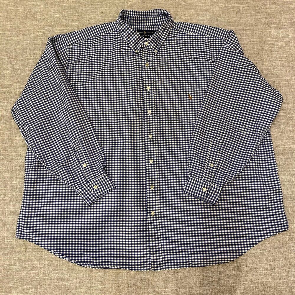 Polo Ralph Lauren Shirt Mens 4XB Big Blue Check Button Up Pony Classic Dadcore